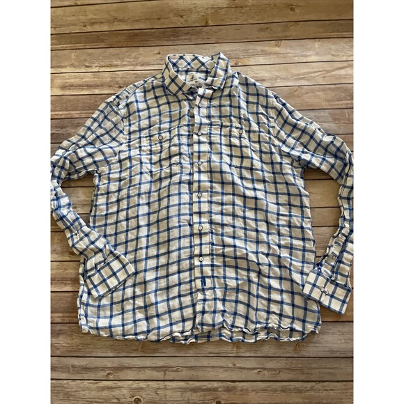 Johnnie-O Hangin Out Blue White Plaid Checker Button Up Long Sleeve Shirt XL - Picture 1 of 9